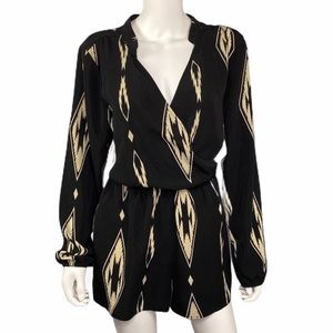 NOBO Aztec Print Long Sleeve Black and Tan Romper